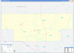 Red Lake County, MN Wall Map Zip Code Basic Style 2024